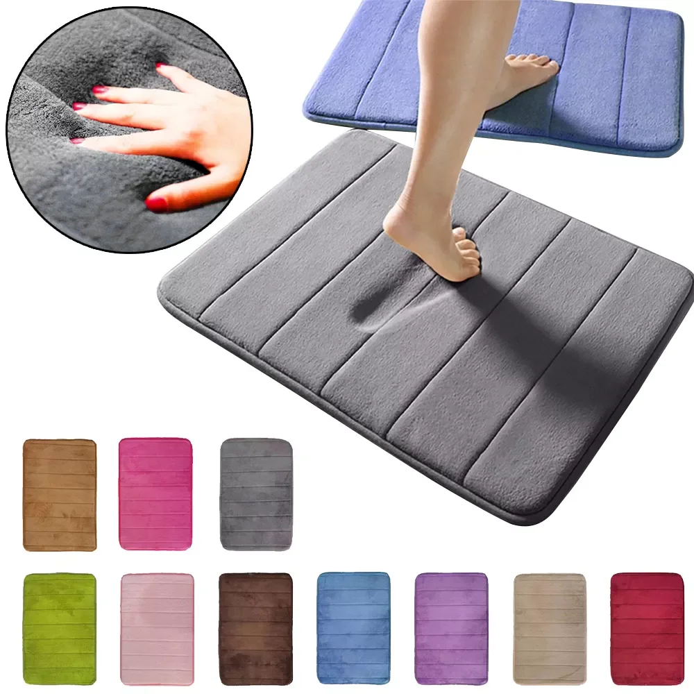 

New Bath Mat Coral Velvet Floormat Resistant Memory Foam Toilet Floor Spa Non-Slip Rug Kitchen Entrance Door Mat Bathroom Mats