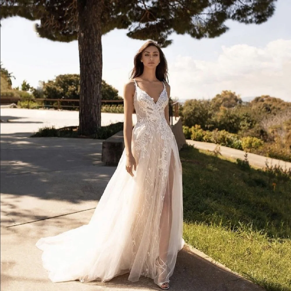 Ramanda Delicate A Line Wedding Gown 2023 Sexy Side Slit Spaghetti Straps Lace Tulle Bride Dresses Open Back Vestido De Noiva
Ramanda Delicate A Line Wedding Gown 2023 Sexy Side Slit Spaghetti Straps Lace Tulle Bride Dresses Open Back Vestido De Noiva
