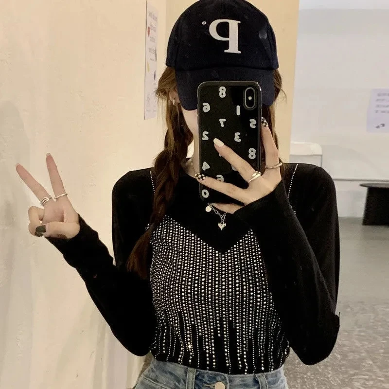 Diamonds Chic Print Long Sleeve T-Shirt Women's Beautiful Blouse Stand Collar Design Casual Slim Spring Autumn Korean Fashion
Diamonds Chic Print Long Sleeve T-Shirt Women's Beautiful Blouse Stand Collar Design Casual Slim Spring Autumn Korean Fashion