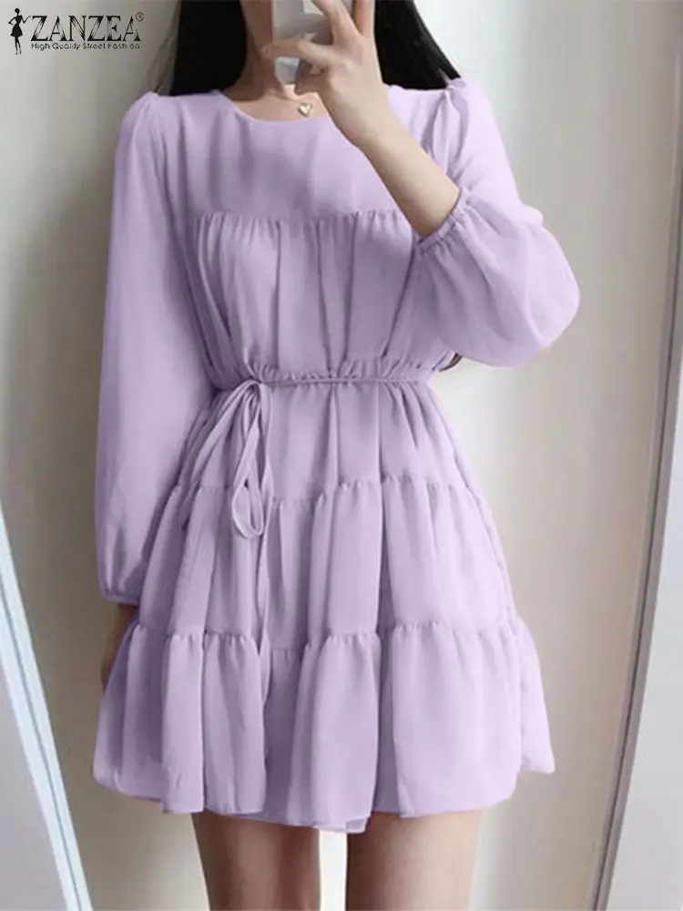 ZANZEA Elegant Women Chiffon Mini Dress Fashion Sheer Puff Sleeve Bandage Waisted Short Robe Korean Style Tiered Sweet Dress
ZANZEA Elegant Women Chiffon Mini Dress Fashion Sheer Puff Sleeve Bandage Waisted Short Robe Korean Style Tiered Sweet Dress