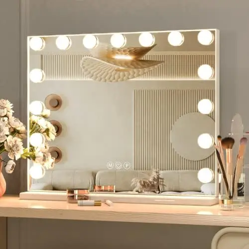 Mirror with Lights, Vanity Makeup Mirror with 15 LED Bulbs, 3 Color Lighting Modes, USB Port, Smart Touch Control
Mirror with Lights, Vanity Makeup Mirror with 15 LED Bulbs, 3 Color Lighting Modes, USB Port, Smart Touch Control