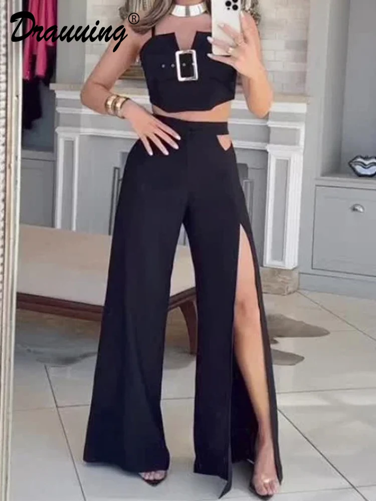 Drauuing Black Pant Sets Women Crop Top And Split Pant Outfits Women Side Pant And Cropped Top Sexy Summder Outfits Women
Drauuing Black Pant Sets Women Crop Top And Split Pant Outfits Women Side Pant And Cropped Top Sexy Summder Outfits Women