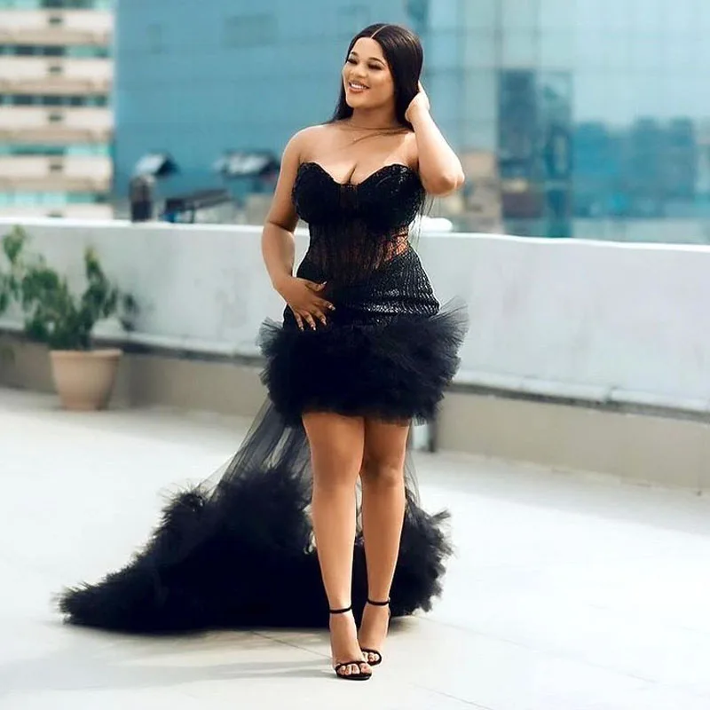 Black High Low Cocktail Dresses Sweetheart Tiered Tulle See Through Women Formal Party Birthday Dress Christmas Formal Gowns
Black High Low Cocktail Dresses Sweetheart Tiered Tulle See Through Women Formal Party Birthday Dress Christmas Formal Gowns