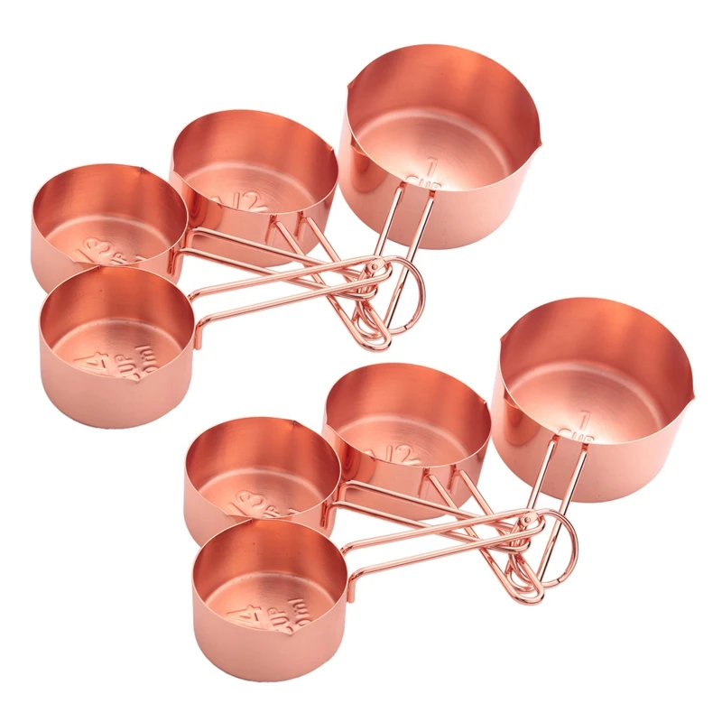 16X Rose Gold Stainless Steel Measuring Cups And Spoons Engraved Measurements,Pouring Spouts & Mirror Polished 
16X Rose Gold Stainless Steel Measuring Cups And Spoons Engraved Measurements,Pouring Spouts & Mirror Polished