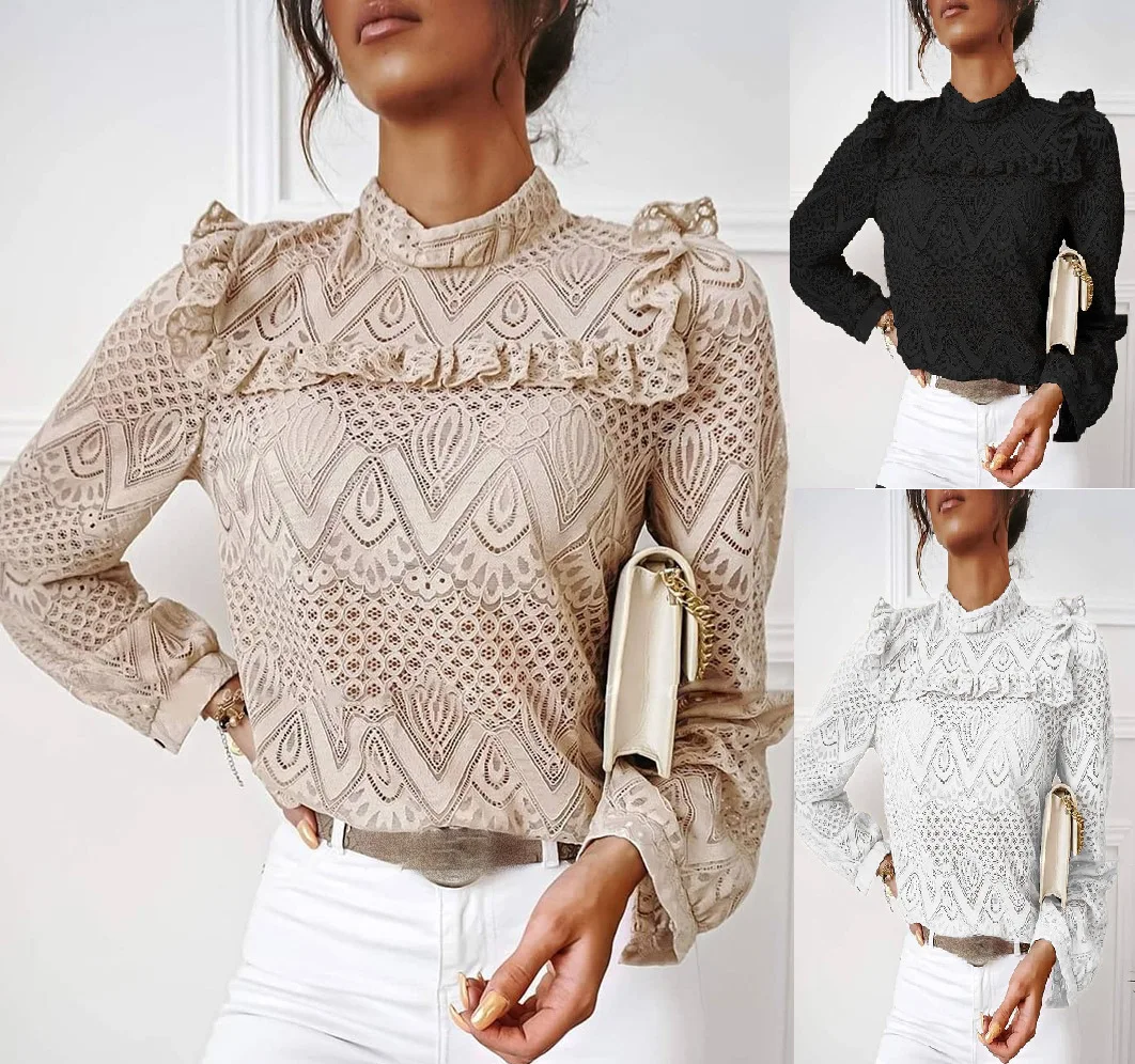 Elegant Women's Blouse Lace Ruffles Long Sleeve Hollow Out Pullover Top Spring Fall Fashion Round Neck OL Blouse Plus Size 2XL
Elegant Women's Blouse Lace Ruffles Long Sleeve Hollow Out Pullover Top Spring Fall Fashion Round Neck OL Blouse Plus Size 2XL