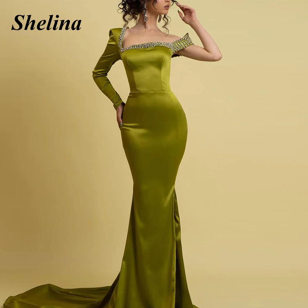 Shelina Charming Mermaid Homecoming Dresses Crystal Square Collar Split Long Sleeve Sweep Train Vestido De Noite Custom Made
Shelina Charming Mermaid Homecoming Dresses Crystal Square Collar Split Long Sleeve Sweep Train Vestido De Noite Custom Made