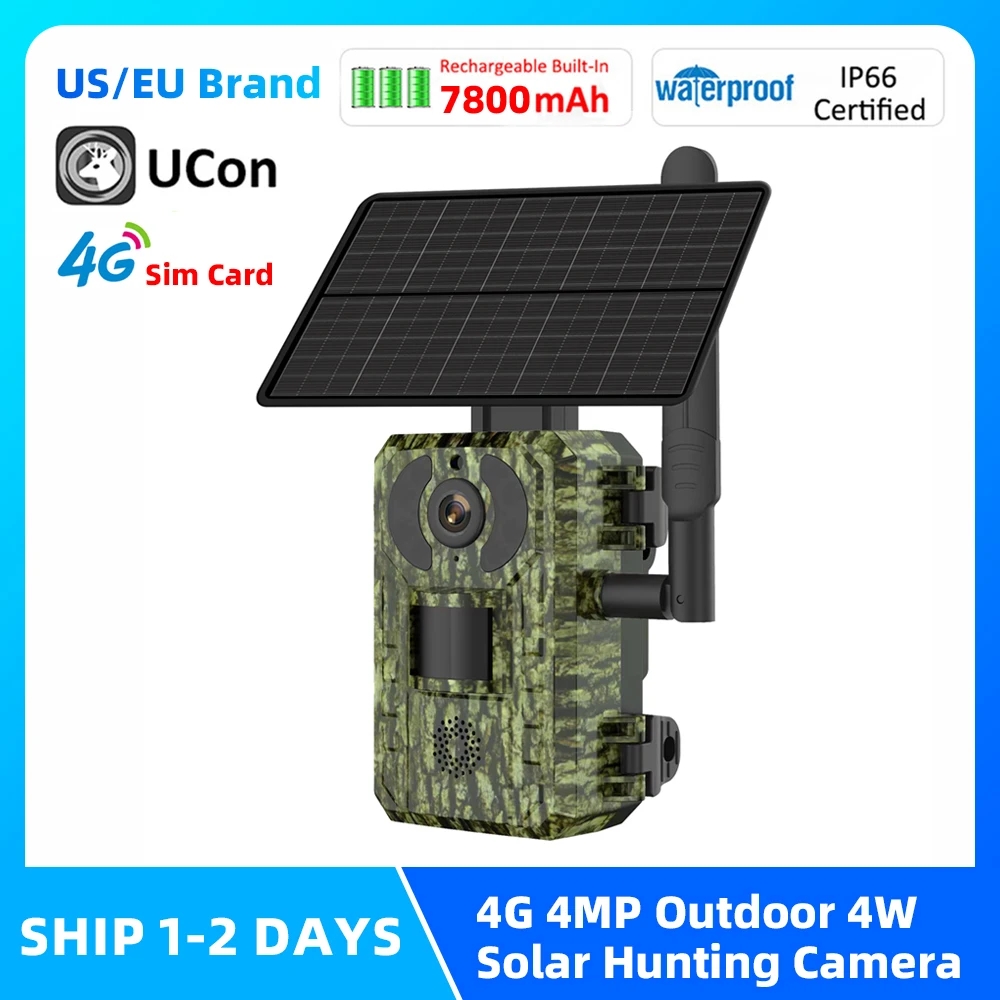 UCON APP 4G Sim Card 4MP 4W Outdoor Wildlife Solar Hunting Camera 7800mAh Battery Waterproof Trail Camera with Night Vision
UCON APP 4G Sim Card 4MP 4W Outdoor Wildlife Solar Hunting Camera 7800mAh Battery Waterproof Trail Camera with Night Vision