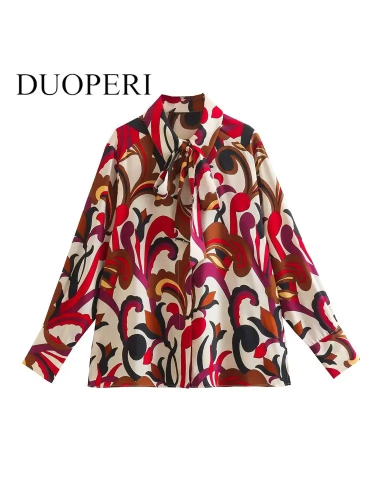 DUOPERI Women Fashion With Bow Printed Single Breasted Blouse Vintage Long Sleeves Lapel Neck Female Chic Lady Shirts
DUOPERI Women Fashion With Bow Printed Single Breasted Blouse Vintage Long Sleeves Lapel Neck Female Chic Lady Shirts