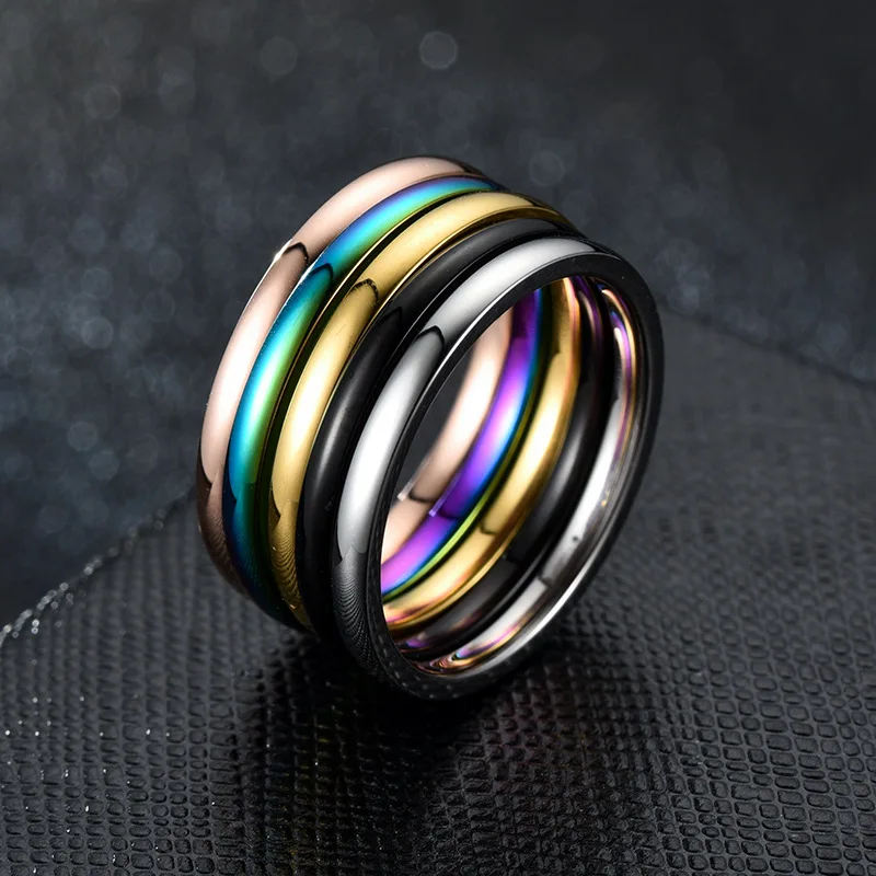 2mm Thin Rainbow Colorful Anti-Allergy Smooth Simple Stainless Steel Wedding Rings for Women Valentine's Day Present
2mm Thin Rainbow Colorful Anti-Allergy Smooth Simple Stainless Steel Wedding Rings for Women Valentine's Day Present