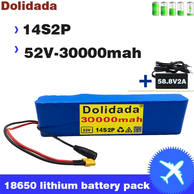 Dolidada new 52V 30000mah 14S2P lithium-ion battery pack, suitable for 800W electric bicycle; scooter; balance car with BMS
Dolidada new 52V 30000mah 14S2P lithium-ion battery pack, suitable for 800W electric bicycle; scooter; balance car with BMS