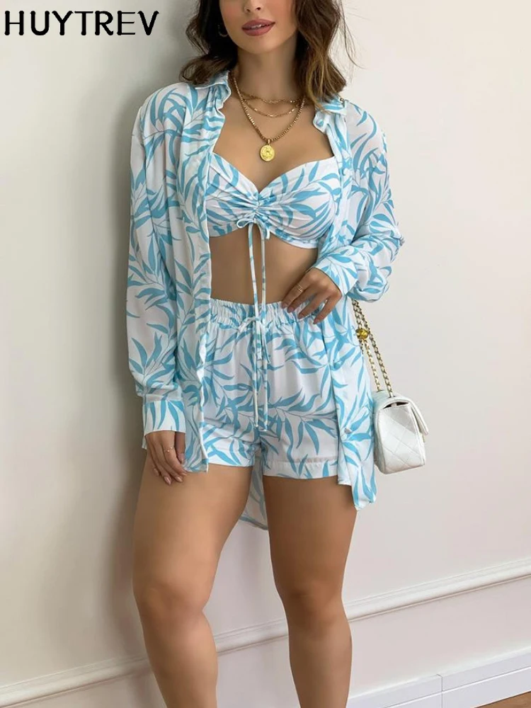 Summer 3 Piece Set Women Casual Boho Beach Vacation Suit Fashion Print Long Sleeve Shirt And Bikini + Shorts Three Piece Sets
Summer 3 Piece Set Women Casual Boho Beach Vacation Suit Fashion Print Long Sleeve Shirt And Bikini + Shorts Three Piece Sets