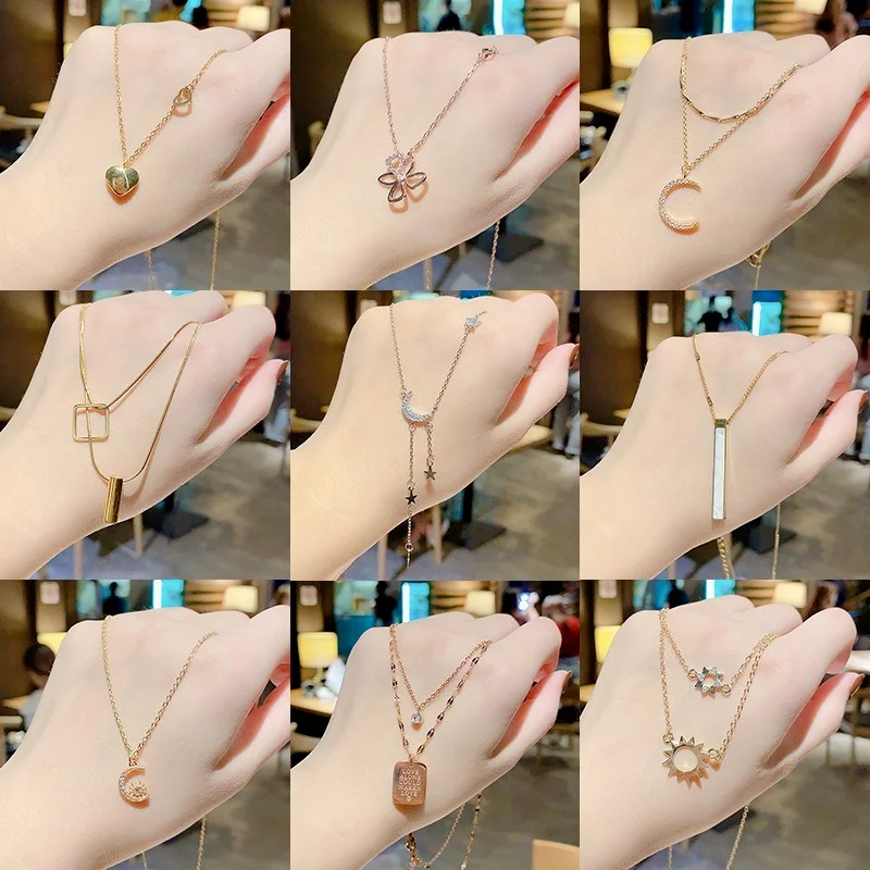 Suitable for women long chain pendant necklace titanium steel necklace Female Minority design geometric Pendant Jewelry Gift 
Suitable for women long chain pendant necklace titanium steel necklace Female Minority design geometric Pendant Jewelry Gift