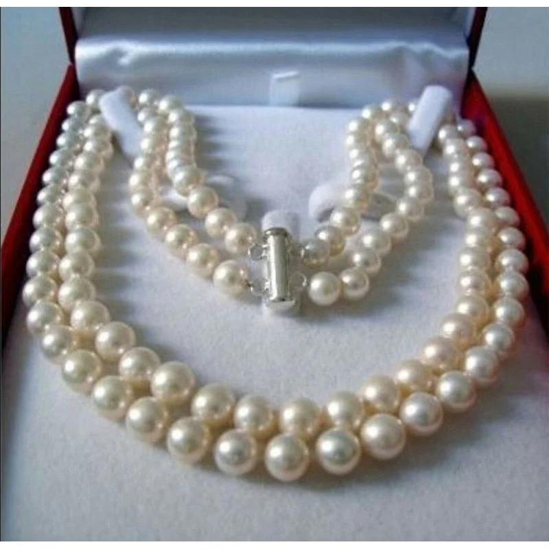 2 Natural Row 7-8mm White Pearl Akoya Freshwater cultured pearl necklace 17-18"“AAA +
2 Natural Row 7-8mm White Pearl Akoya Freshwater cultured pearl necklace 17-18"“AAA +