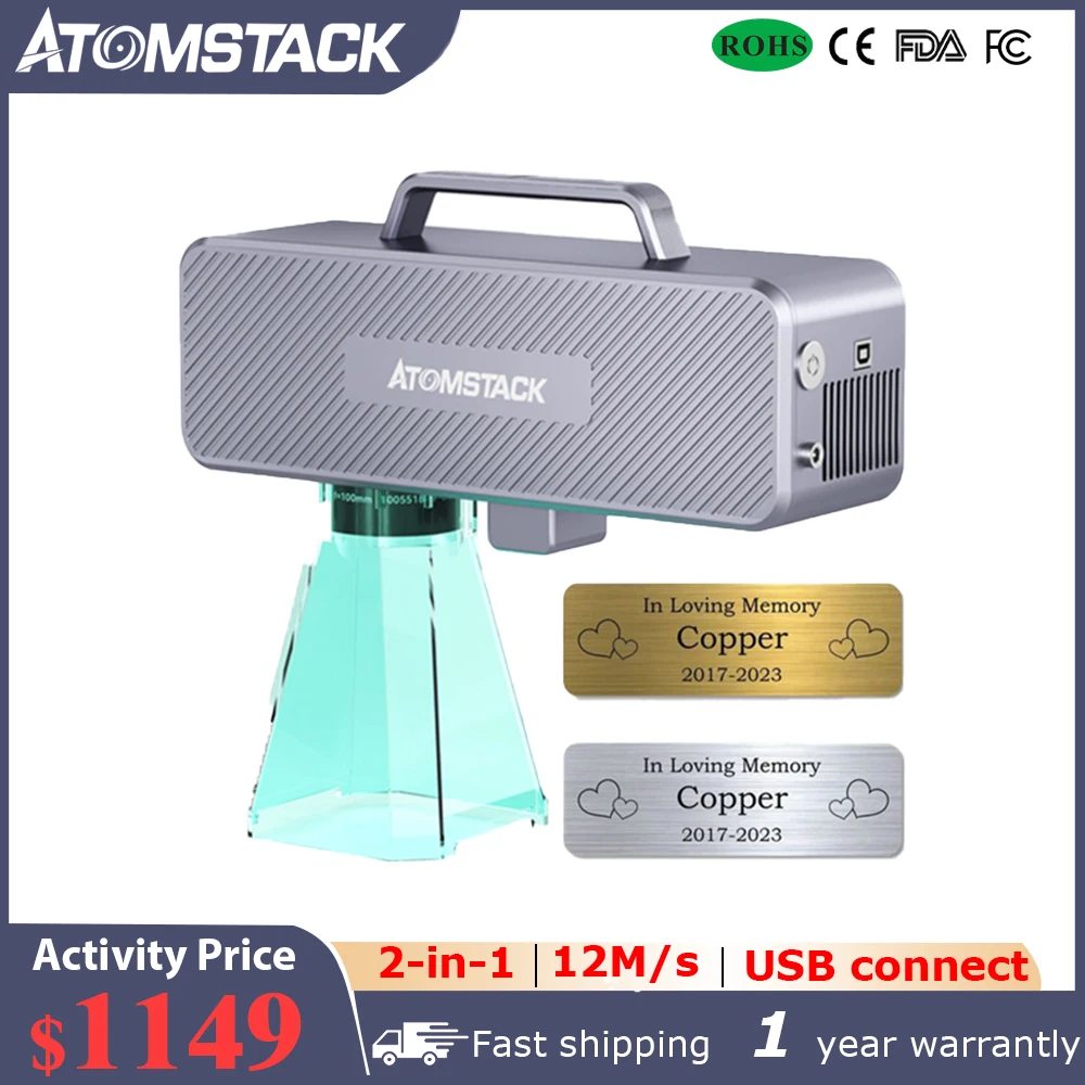 Atomstack M4 Laser Printer 1064NM Wavelength Etcher 0.15mm High Precision Desktop And Handheld Mini Engraving Machine For Metal
Atomstack M4 Laser Printer 1064NM Wavelength Etcher 0.15mm High Precision Desktop And Handheld Mini Engraving Machine For Metal