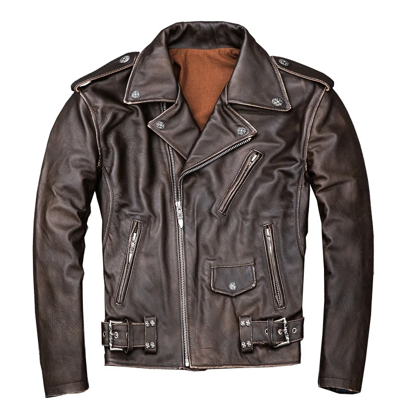 Heavy Motorcycle Leather Jacket Top Layer Cowhide Men's Genuine Leather Jacket Stone Distressed Brown Jacket
Heavy Motorcycle Leather Jacket Top Layer Cowhide Men's Genuine Leather Jacket Stone Distressed Brown Jacket
