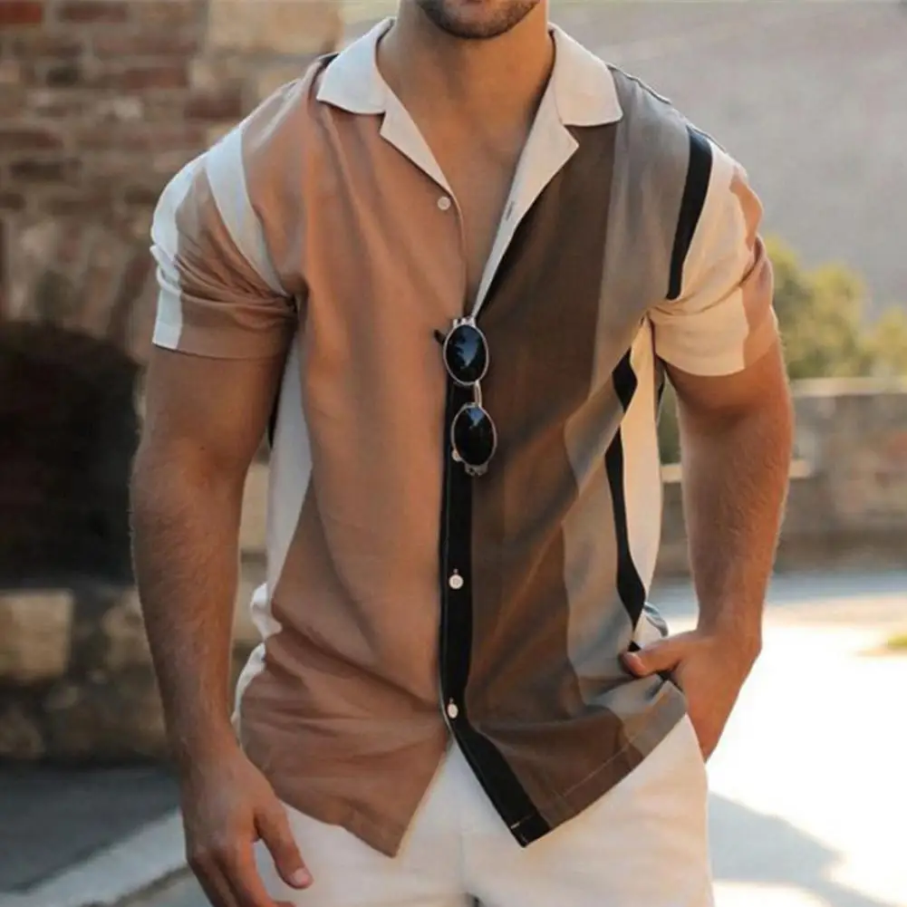 Men Shirt Turn-down Collar Cardigan Stripe Print Short Sleeve Contrast Color Summer Top Daily Clothes Short-sleeve Blouses Tops
Men Shirt Turn-down Collar Cardigan Stripe Print Short Sleeve Contrast Color Summer Top Daily Clothes Short-sleeve Blouses Tops