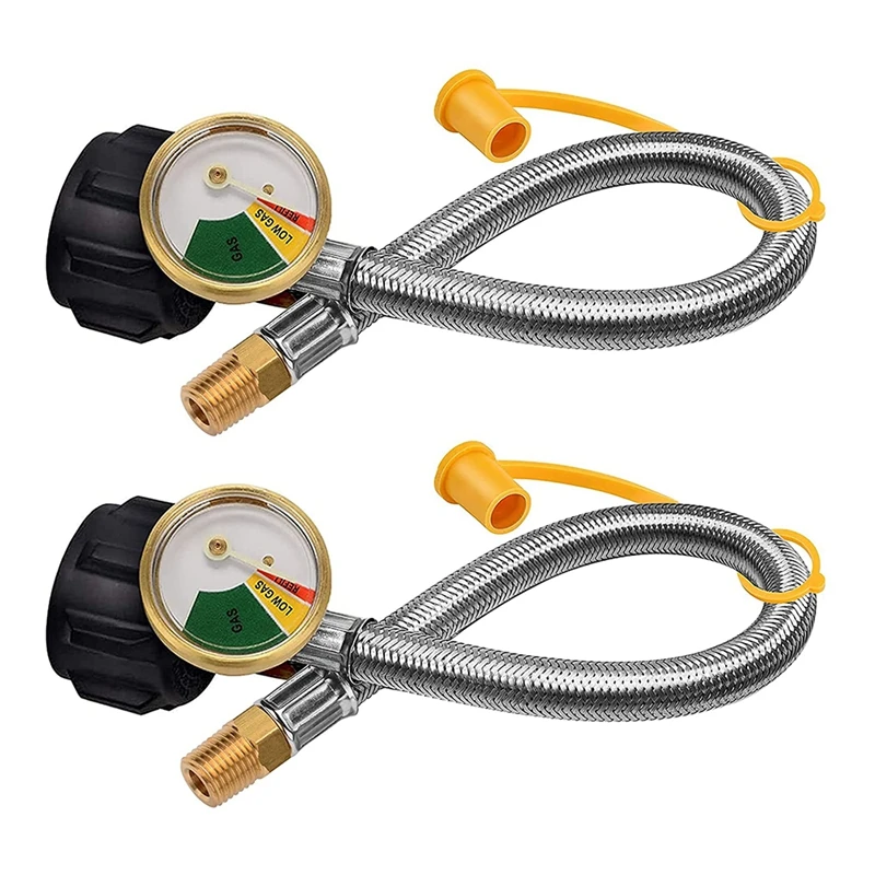 2X 15 Inch 1/4 Inch NPT RV Propane Pigtail Hose With Gauge And Stainless Steel Braided Hose And 1/4 Inch QCC1 Connector
2X 15 Inch 1/4 Inch NPT RV Propane Pigtail Hose With Gauge And Stainless Steel Braided Hose And 1/4 Inch QCC1 Connector