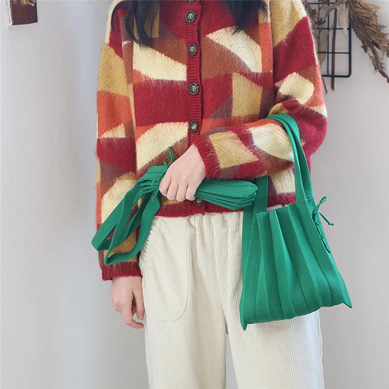 Wool Knitting Pleated Bags Patchwork Drawstring Shopping Bags Girls Causal Weave Shoulder Bag Korean Japanese Chic Small Handbag
Wool Knitting Pleated Bags Patchwork Drawstring Shopping Bags Girls Causal Weave Shoulder Bag Korean Japanese Chic Small Handbag