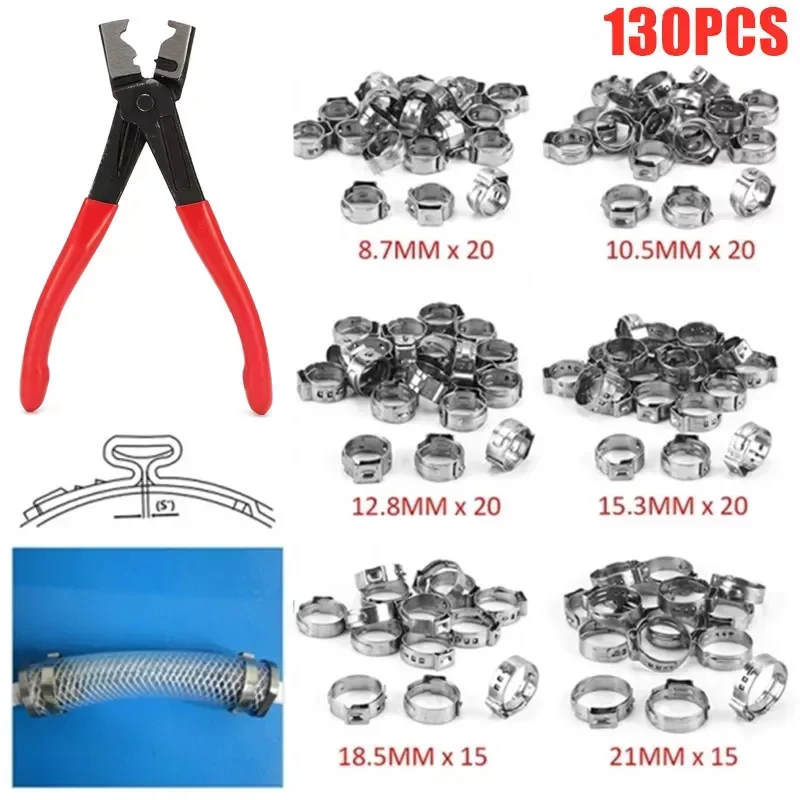130pcs Stainless Steel 1-Ear Stepless Fuel Clamp Worm Drive Fuel Water Hose Pipe Clamps Clips+ 1PC Hose Clip Clamp Pliers
130pcs Stainless Steel 1-Ear Stepless Fuel Clamp Worm Drive Fuel Water Hose Pipe Clamps Clips+ 1PC Hose Clip Clamp Pliers