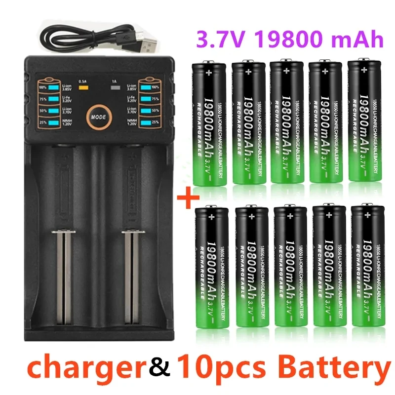 

18650 Lithium Batteries Flashlight 18650 Rechargeable-Battery 3.7V 19800 Mah for Flashlight + USB Charger +Free Delivery