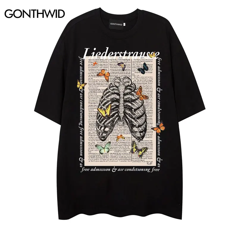 Oversize Punk T-Shirt Streetwear Hip Hop Butterfly Skull Skeleton Newspaper Print Gothic Tshirt Men Harajuku Short Sleeve Top
Oversize Punk T-Shirt Streetwear Hip Hop Butterfly Skull Skeleton Newspaper Print Gothic Tshirt Men Harajuku Short Sleeve Top