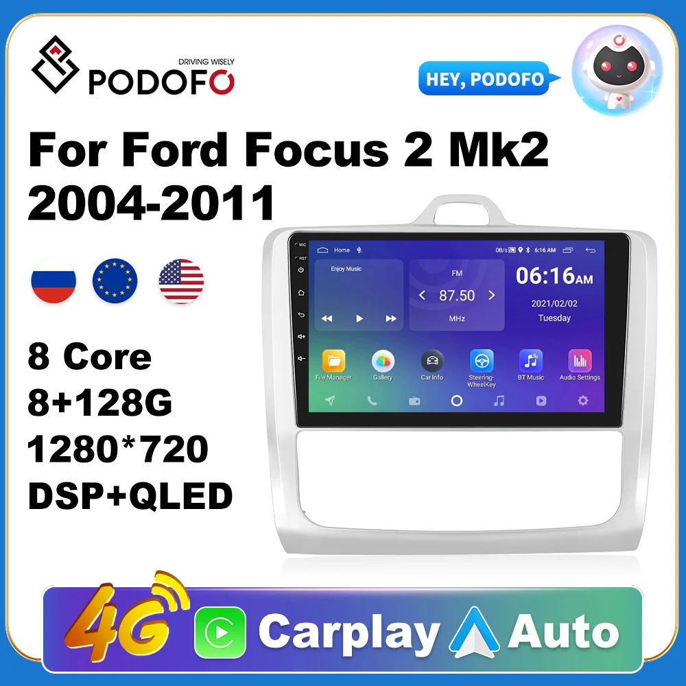 Podofo автомобильный Android Carplay Радио мультимедийный плеер для Ford Focus 2 Mk2 2004-2011 2 Din Авторадио Видео AI Voice GPS Navi WiFi 
Podofo автомобильный Android Carplay Радио мультимедийный плеер для Ford Focus 2 Mk2 2004-2011 2 Din Авторадио Видео AI Voice GPS Navi WiFi