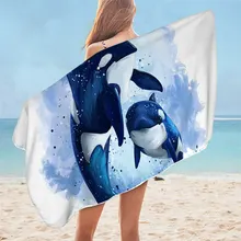 Summer Bath Towel Ocean Microfiber Swim Beach Towel for Adult Marine Animal Shower Towel Killer Whale Pool Towel