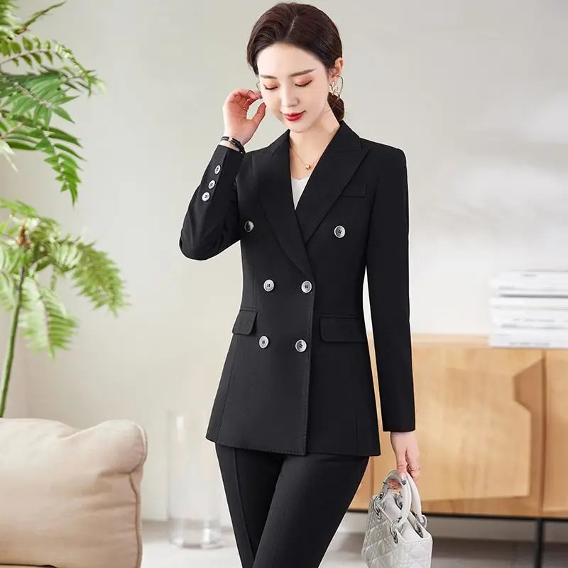 Женский офисный костюм-двойка, офисный пиджак с длинным рукавом и брюки, весна-осень 2023 
Женский офисный костюм-двойка, офисный пиджак с длинным рукавом и брюки, весна-осень 2023
