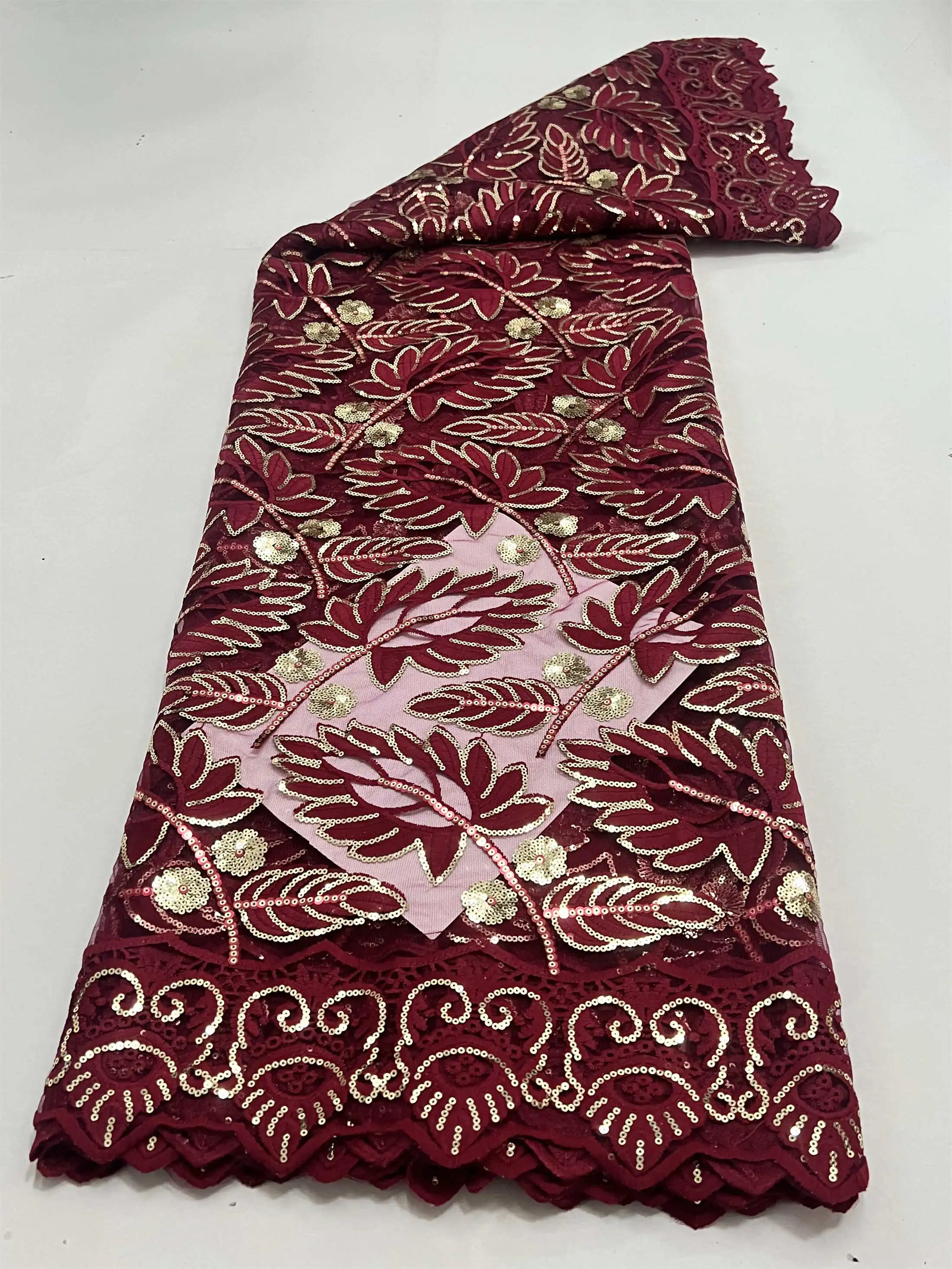 5Yards African Lace Fabric Embroidered Decoration Regular Leaves Net Fringe Lace with Sequins Flowers Dresses for Wedding XHDN05
5Yards African Lace Fabric Embroidered Decoration Regular Leaves Net Fringe Lace with Sequins Flowers Dresses for Wedding XHDN05