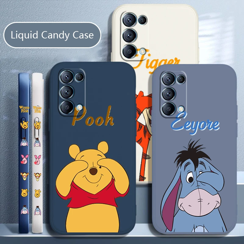 

Winnie The Pooh Disney Phone Case For OPPO Find X5 X3 X2 neo Pro Lite A5 A9 2020 A53S 4G 5G Liquid Left Rope Candy Cover Fundas