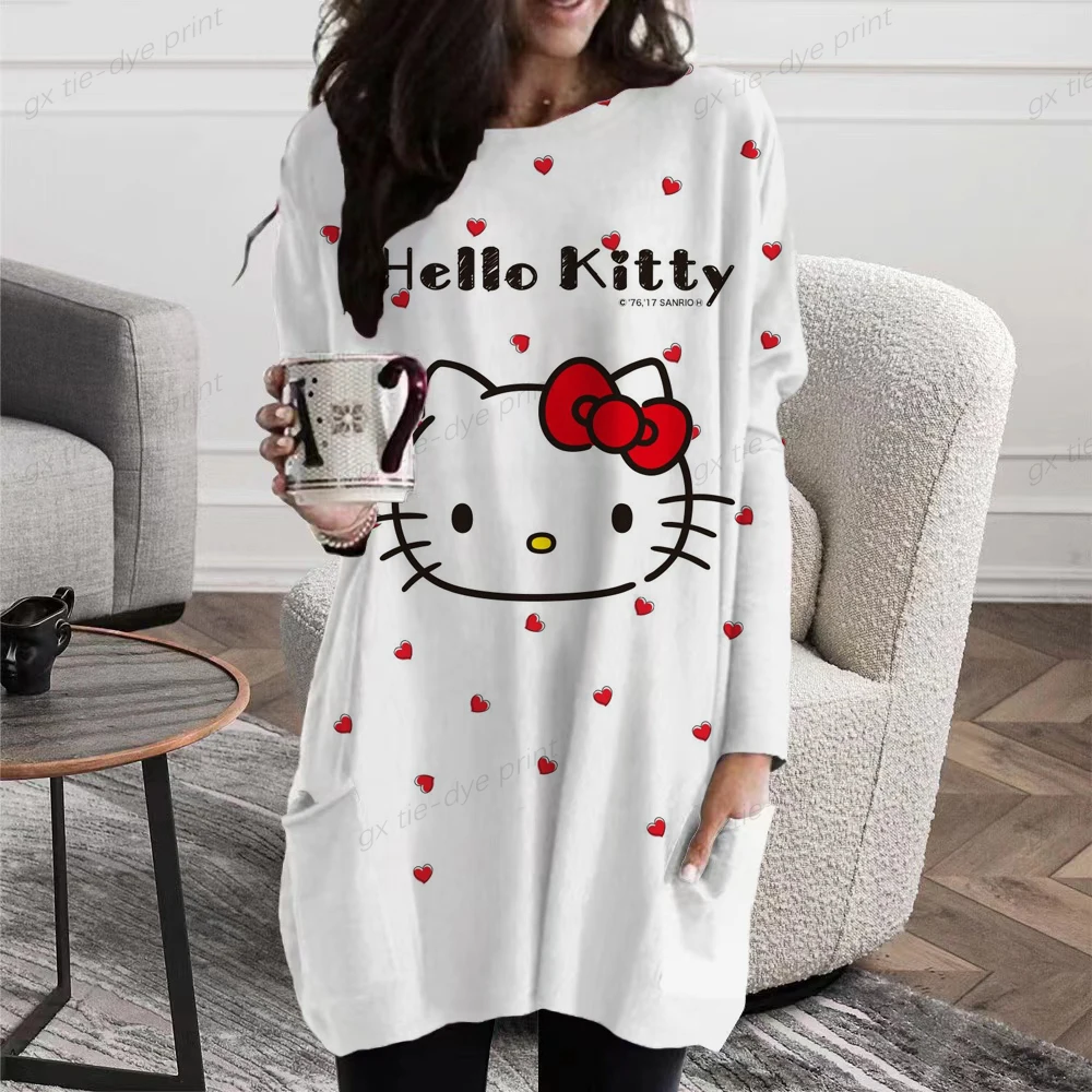 Женская туника с принтом Hello Kitty, Повседневная Свободная футболка с длинным рукавом и круглым вырезом, уличная одежда, осень 2023
Женская туника с принтом Hello Kitty, Повседневная Свободная футболка с длинным рукавом и круглым вырезом, уличная одежда, осень 2023