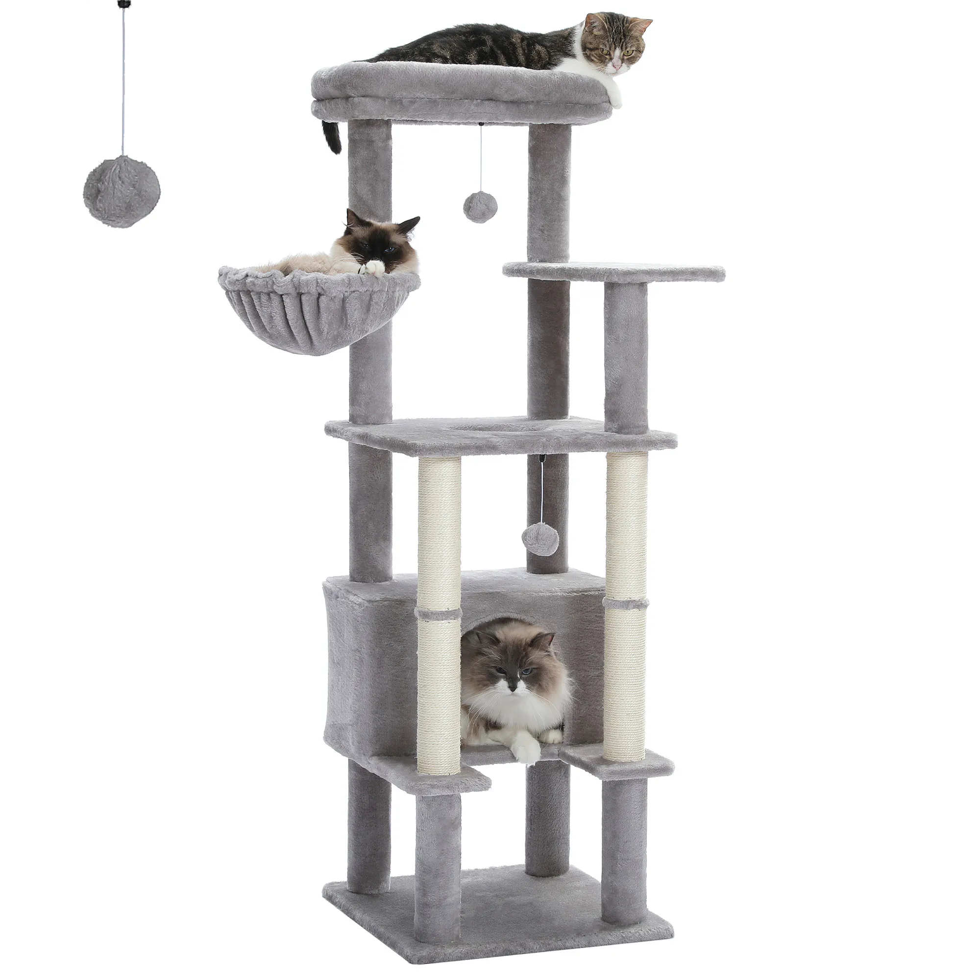 

H140CM Cat Tower for Indoor Climbing Scratching PostLarge Condo Hummock Multi-Level Jumping Furniture Ball Playing Toy With Nest