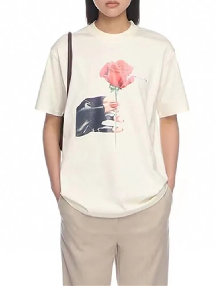 2022 Summer Women Rose Print O-Neck T-Shirt Short Sleeve Ladies Simple All-Match Tee Tops
2022 Summer Women Rose Print O-Neck T-Shirt Short Sleeve Ladies Simple All-Match Tee Tops