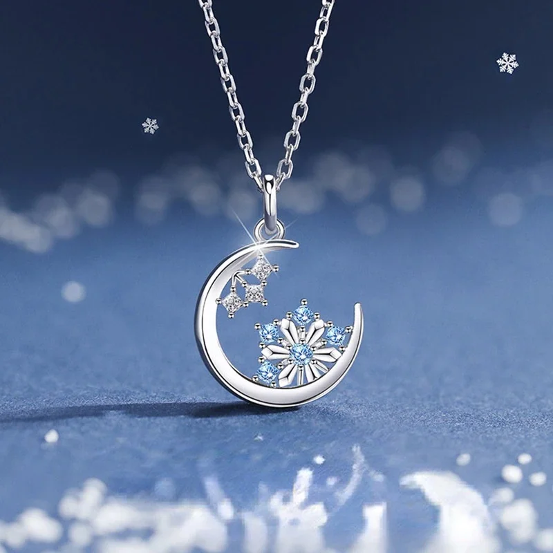 

New Necklace 2021 Fashion Stars Moon Charm Necklace Snowflake Delicate Clavicle Rhinestone Chain Necklace For Women Jewelry