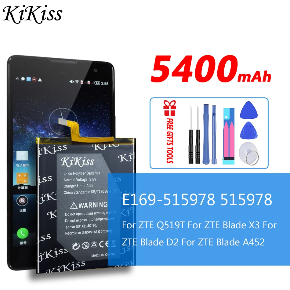 Аккумулятор 5400 мАч для ZTE X3 Q519T для ZTE Blade X3 Blade D2 Blade A452 E169-515978 E169 515978, аккумуляторная батарея
Аккумулятор 5400 мАч для ZTE X3 Q519T для ZTE Blade X3 Blade D2 Blade A452 E169-515978 E169 515978, аккумуляторная батарея