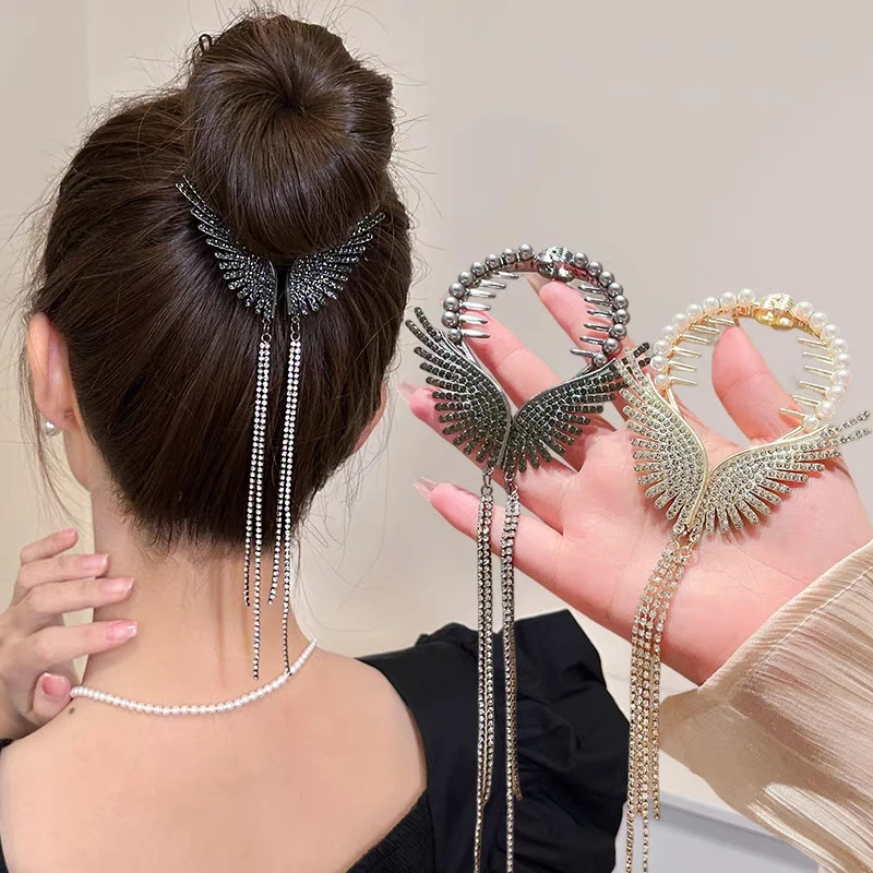 New Angel Wings Hair Bun Hair Clips Women Girls Rhinestone Tassel Ponytail Button Hairpin Golden Fashion Accessories
New Angel Wings Hair Bun Hair Clips Women Girls Rhinestone Tassel Ponytail Button Hairpin Golden Fashion Accessories