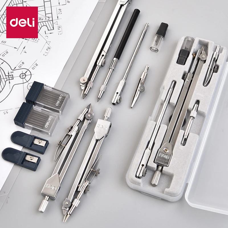 Deli Stainless Steel Drafting Set Durable Drawing Compass Math Geometry Circles Tool School Supplies
Deli Stainless Steel Drafting Set Durable Drawing Compass Math Geometry Circles Tool School Supplies