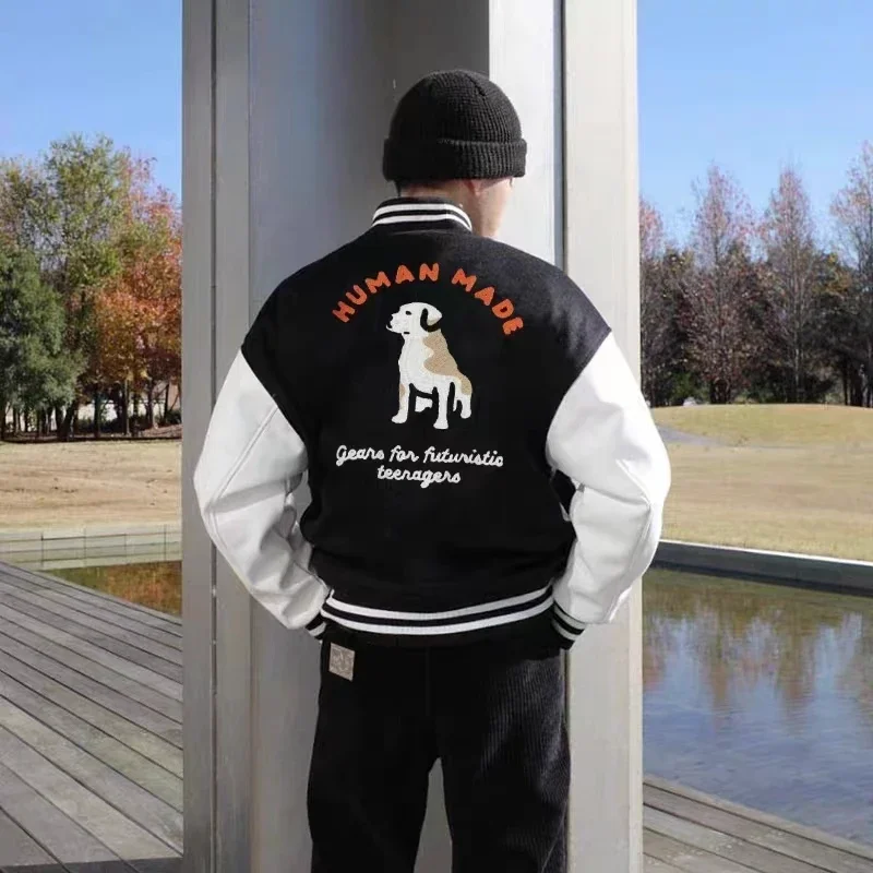 Flocking Embroidery Dog HUMAN Varsity Baseball Jackets Men's Clothing High Quality Patchwork Leather Sleeve Winter Male Coat
Flocking Embroidery Dog HUMAN Varsity Baseball Jackets Men's Clothing High Quality Patchwork Leather Sleeve Winter Male Coat