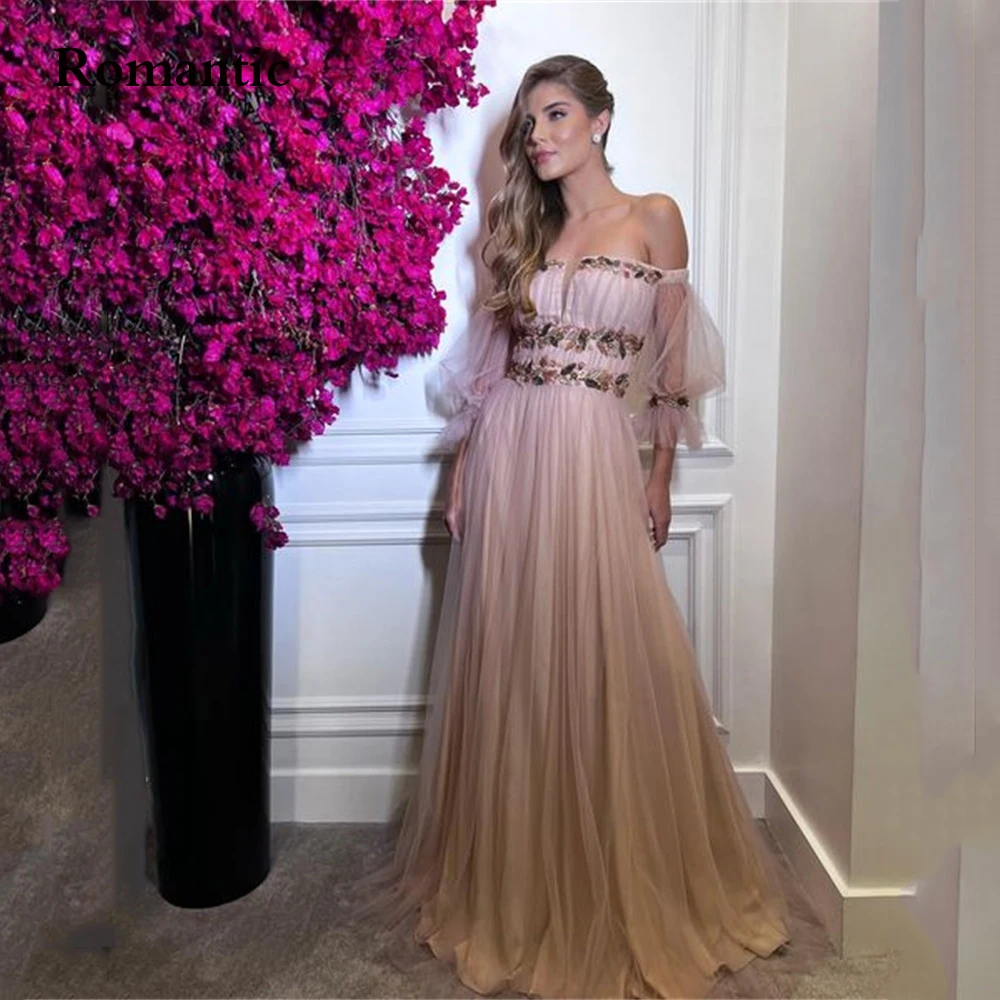 Romantic Tule A Line Evening Dress Puff Sleeves Sweetheart With Flower Long Prom Gowns Floor Length Vestido For Formal Reception
Romantic Tule A Line Evening Dress Puff Sleeves Sweetheart With Flower Long Prom Gowns Floor Length Vestido For Formal Reception
