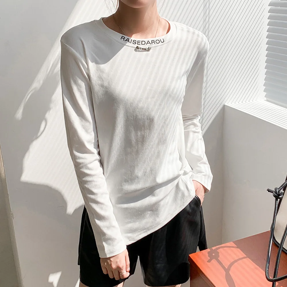 Women Long Sleeve T-Shirt Casual OL Commuter Round Neck Solid Color Letter Patchwork Pullover Irregular Slim Spring Lady T-shirt
Women Long Sleeve T-Shirt Casual OL Commuter Round Neck Solid Color Letter Patchwork Pullover Irregular Slim Spring Lady T-shirt