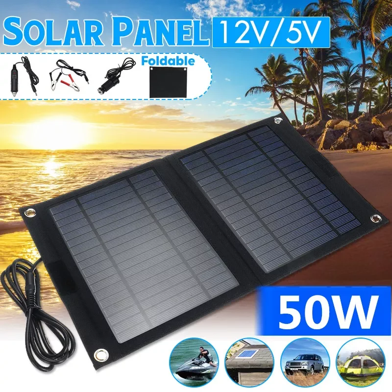 Camping Portable Foldable Solar Panel Folding Outdoor 50W Dual 12V/5V USB Charger Solar Battery For Mobile Phone Car Charging
Camping Portable Foldable Solar Panel Folding Outdoor 50W Dual 12V/5V USB Charger Solar Battery For Mobile Phone Car Charging
