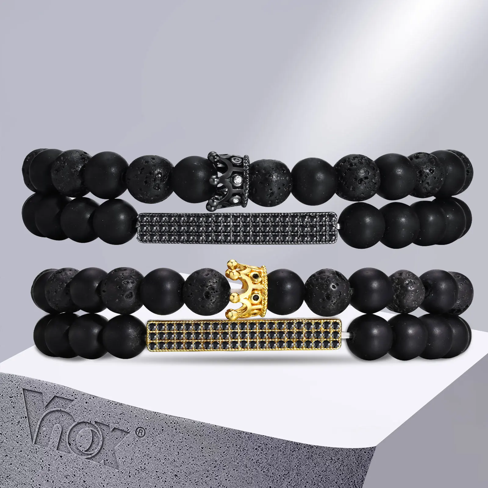 Vnox 8mm Natural Stone CZ Micro Pave Crown King Queen Beads Stacking Bracelets for Men,2/3Pcs In One Set Wristband Gift to Him
Vnox 8mm Natural Stone CZ Micro Pave Crown King Queen Beads Stacking Bracelets for Men,2/3Pcs In One Set Wristband Gift to Him