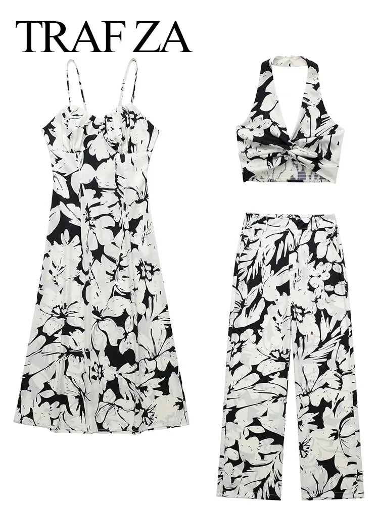 TRAF ZA Three-piece High-end Black White Floral Print Ladies Suit All-match Fashion Trend High Street Women's Clothing Summer
TRAF ZA Three-piece High-end Black White Floral Print Ladies Suit All-match Fashion Trend High Street Women's Clothing Summer