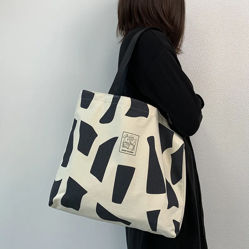 Women Canvas Shoulder Bag Khaki Black Print Ladies Shopping Bags Cotton Cloth Fabric Grocery Handbags Tote Books Bag for Girls
Women Canvas Shoulder Bag Khaki Black Print Ladies Shopping Bags Cotton Cloth Fabric Grocery Handbags Tote Books Bag for Girls