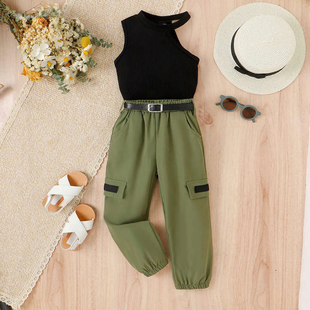 4-7Y Children Kids Girls Summer Clothes Set Sleeveless Off Shoulder Tank Top + Pants +Belt 3Pcs Fashion Korean Baby Kids Outfits
4-7Y Children Kids Girls Summer Clothes Set Sleeveless Off Shoulder Tank Top + Pants +Belt 3Pcs Fashion Korean Baby Kids Outfits