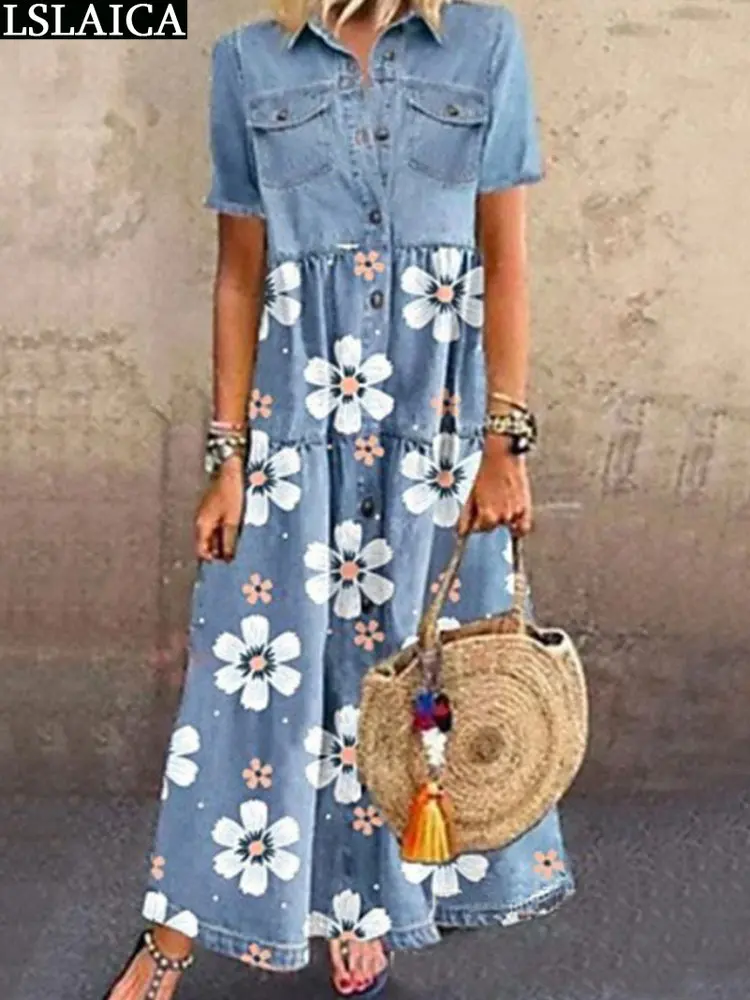 Fashion Female Dress Pockets Evening Lady Streetwear Simple Summer Short Sleeve Holiday Denim Designer Clothes Women Luxury Gown 
Fashion Female Dress Pockets Evening Lady Streetwear Simple Summer Short Sleeve Holiday Denim Designer Clothes Women Luxury Gown