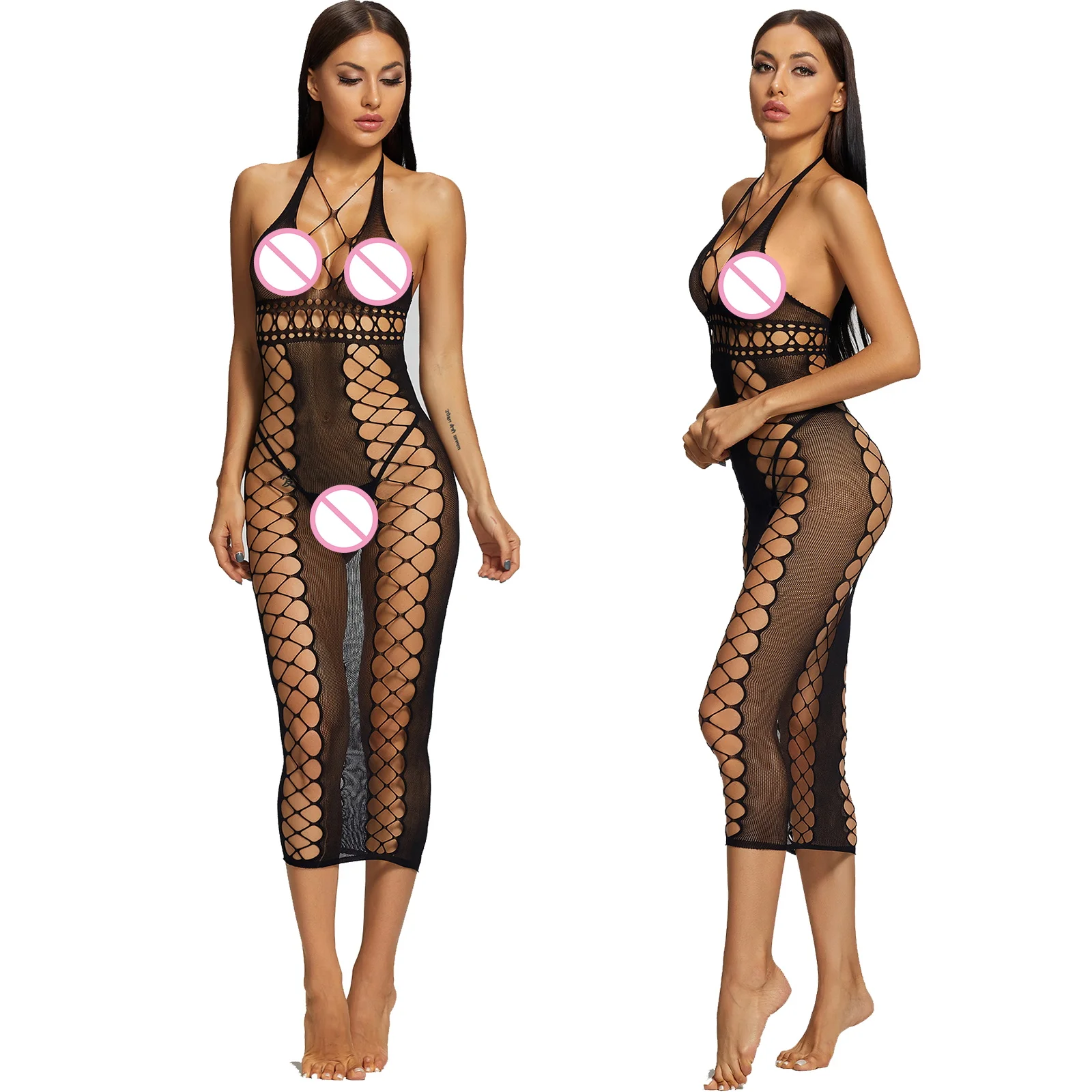 

Intimate Apparel Women Bodystocking Sexy Lingerie See Through Open Crotch Mesh Bodysuit Nightdress Sexy Skirt Jumpsuit Catsuit