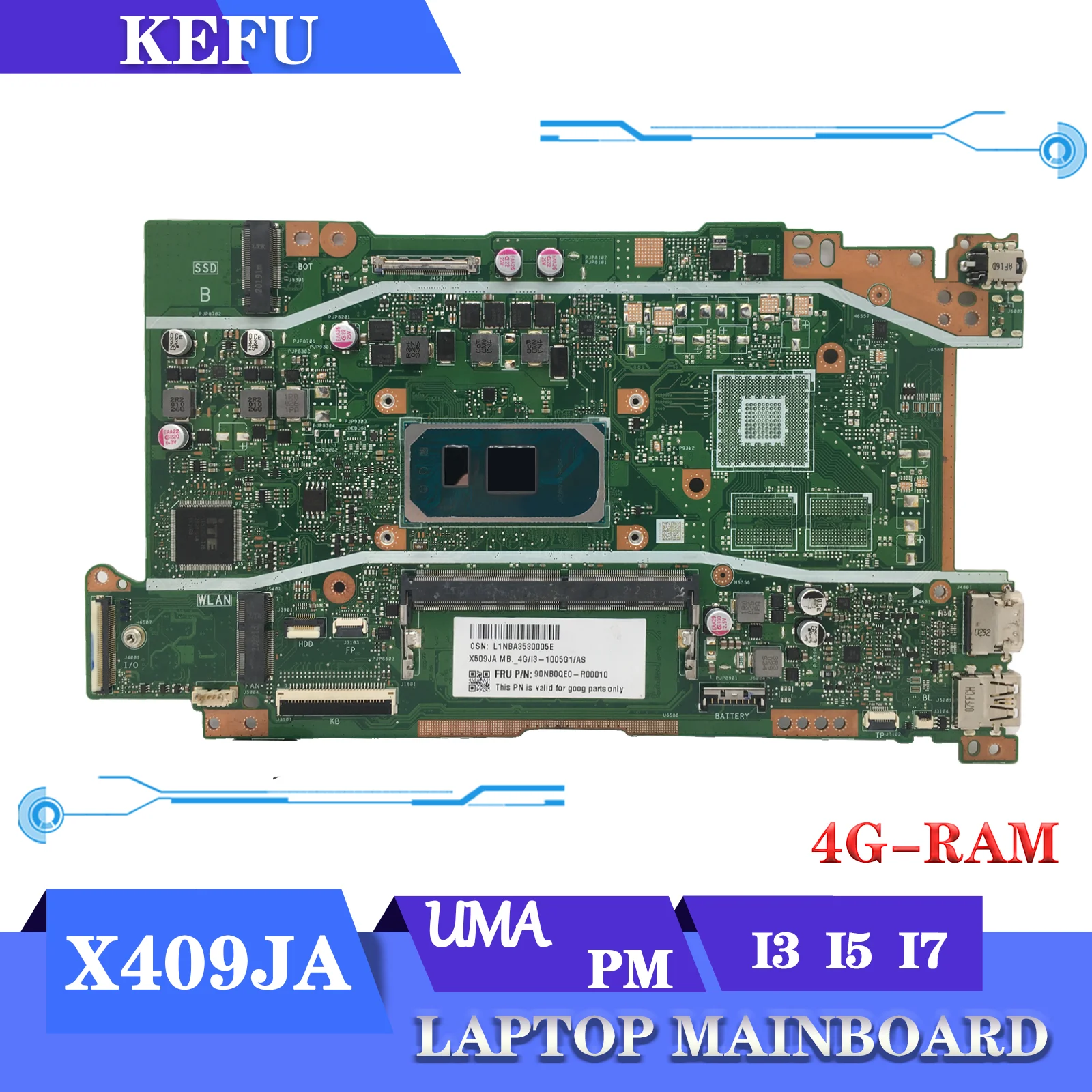 

Motherboard X409J For ASUS X409JA X509JA X409JP X509JP X409JB X509JB R409J A409J F409J A509J F509J Laptop Mainboard I3 I5 I7