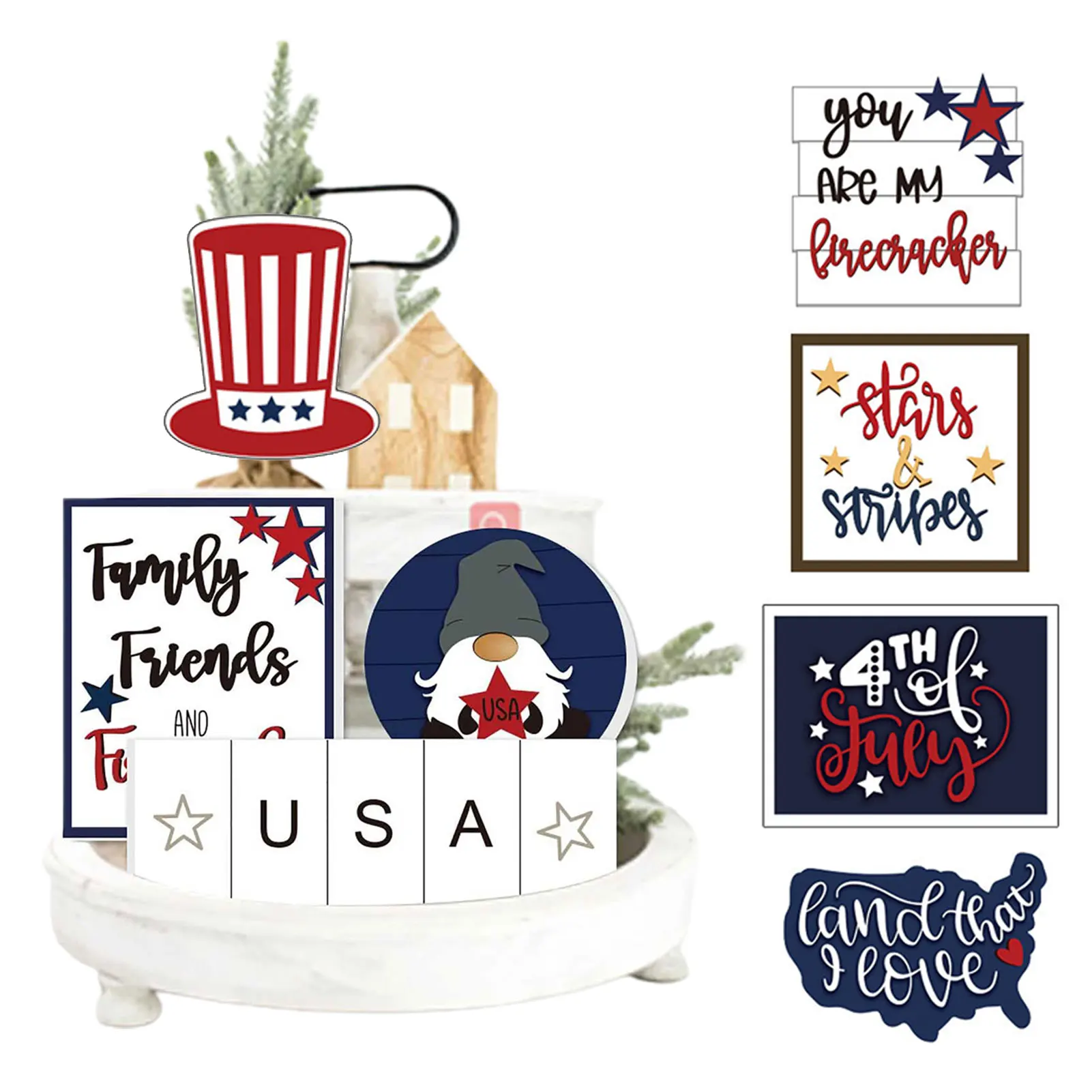 Independence Day Tiered Tray Wooden Decorations Holiday Party Home Table Desktop Decor Patriotic Ornament
Independence Day Tiered Tray Wooden Decorations Holiday Party Home Table Desktop Decor Patriotic Ornament