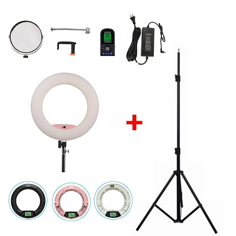 

Yidoblo Pink FE-480II Studio 5600K Dimmable Camera Ring Light 480 LED Video Light Lamp LCD Display Photographic Lighting +Tripod